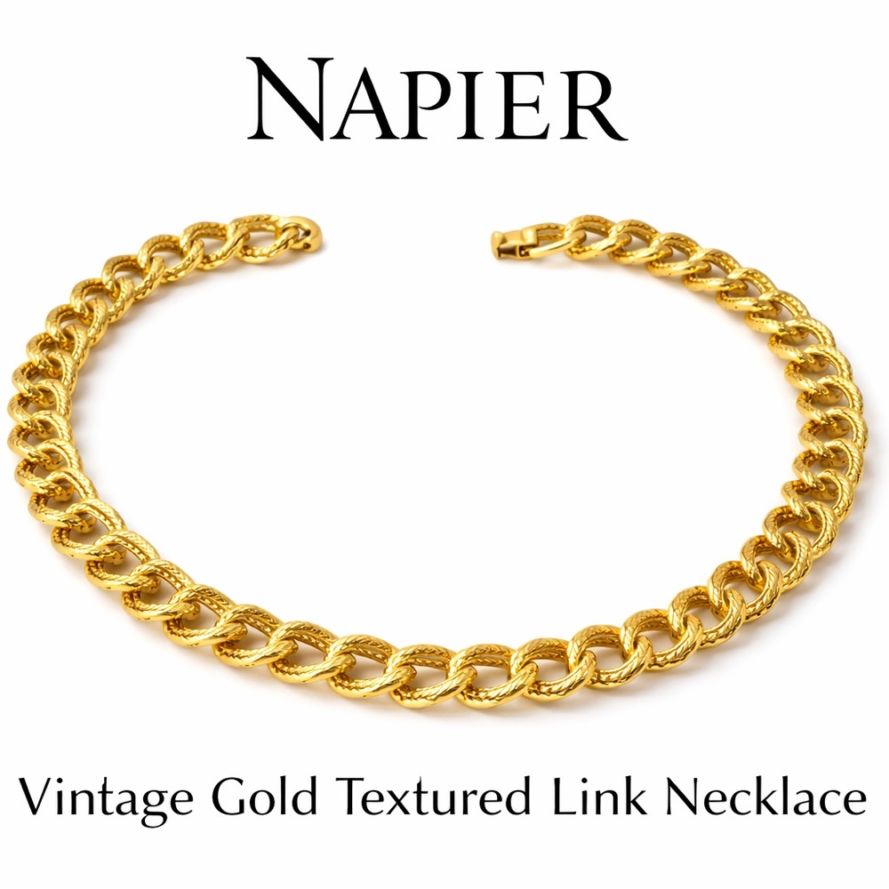 Vintage Napier Gold Tone Textured Link Statement Necklace Chunky Chaind 137g